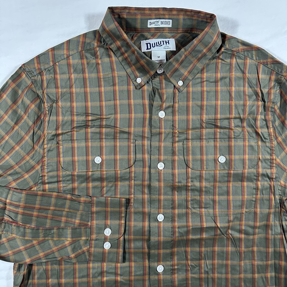 Duluth Trading Shirt Medium Plaid Untucked Long Sleeve Button Down Standard Fit